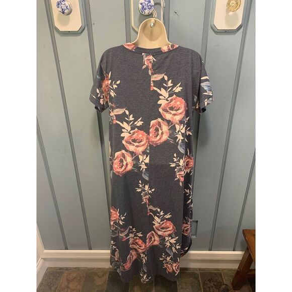 Ladies Blue Flowered Midi Dress Large Comfort - Picture 4 of 7